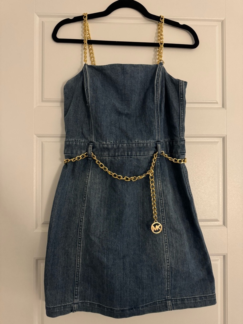 NWT Michael Kors Denim Mini Dress with Gold Chain Trim Size 8